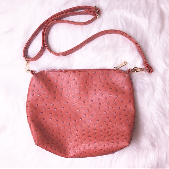 Handbags - Orange/Rust faux ostrich shoulder bag/crossbody